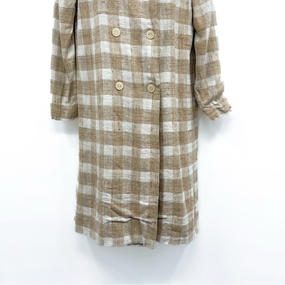 Vintage Tweed Double Breasted Plaid Gingham Jacket Coat Peacoat Trench Long - Picture 3 of 6